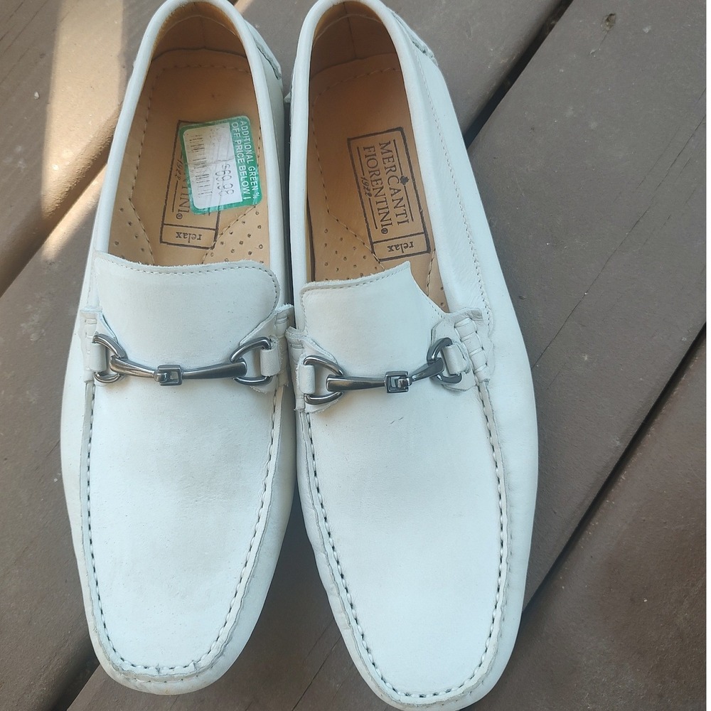 Mercanti Fiorentini Mens White Leather Bit Loafers Italian Driving Shoes Size 7